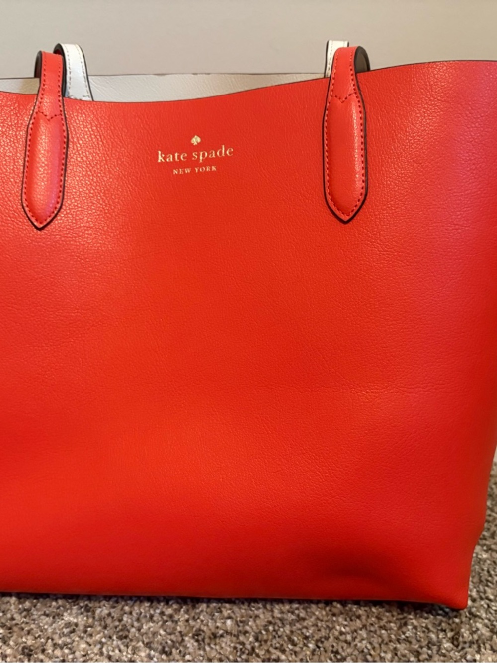 kate spade Red Leather Tote with White Trim and Gold Logo